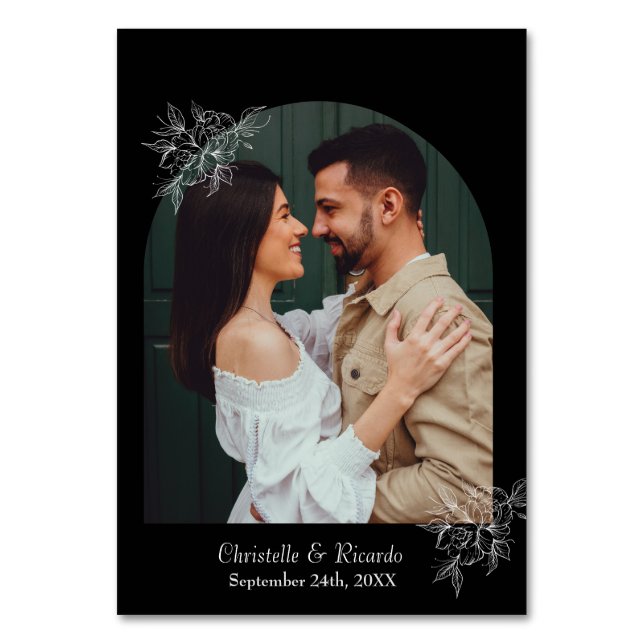 Numéro de la table photo mariage noir moderne (Dos)