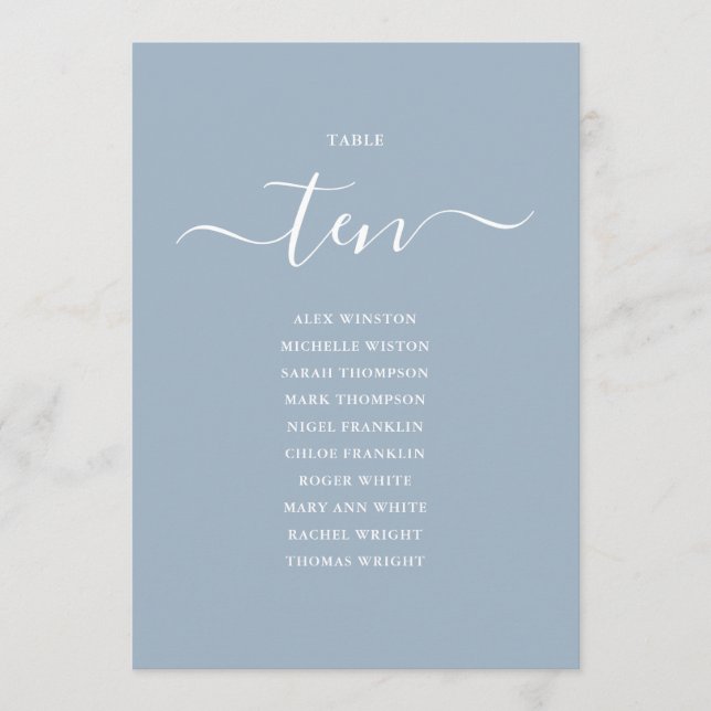 Numéro de table 10 Graphique de placement en écrit (Devant)