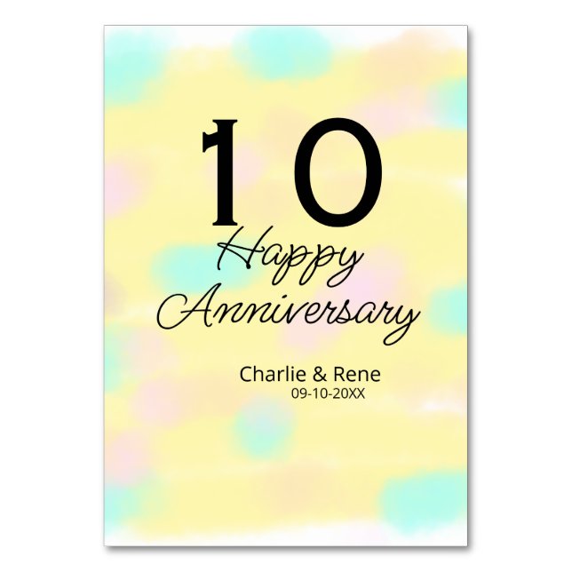 Numéro De Table 10 wedding anniversary yellow pastel name retro bo (Par défaut)