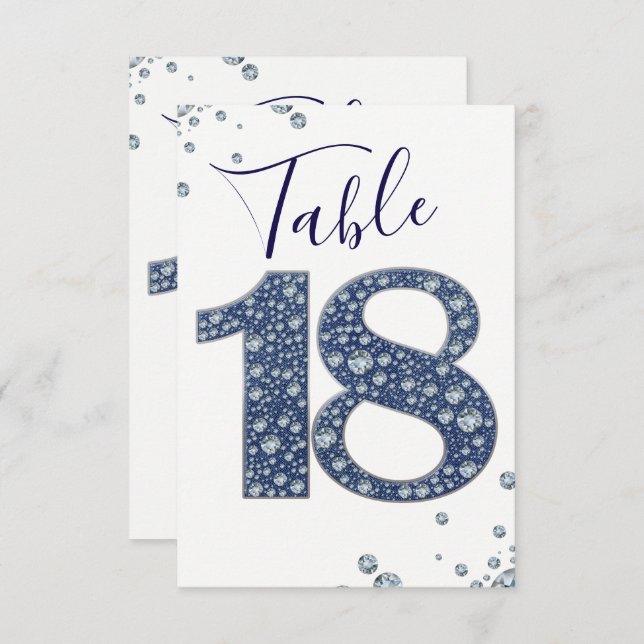 Numéro de table 18 Denim & Diamonds Bling Sparkle (Devant / Derrière)