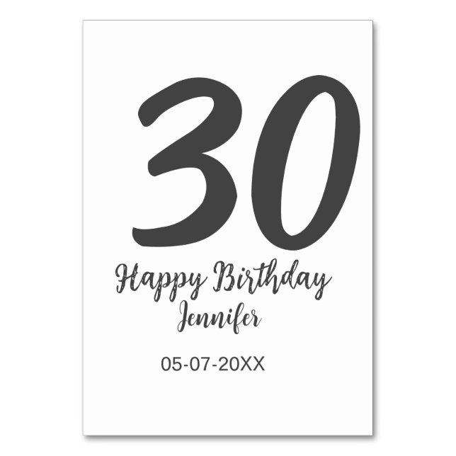 Numéro De Table 30e anniversaire ajouter nom date année noir modèl (Par défaut)