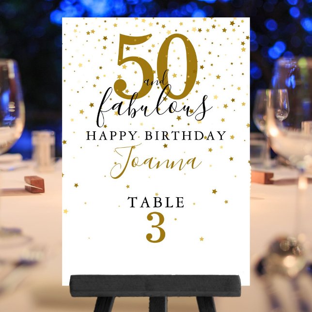 Numéro De Table 50 et fabuleux anniversaire Elegant Gold et Black (50 and Fabulous Birthday Elegant Gold and Black Table Number)