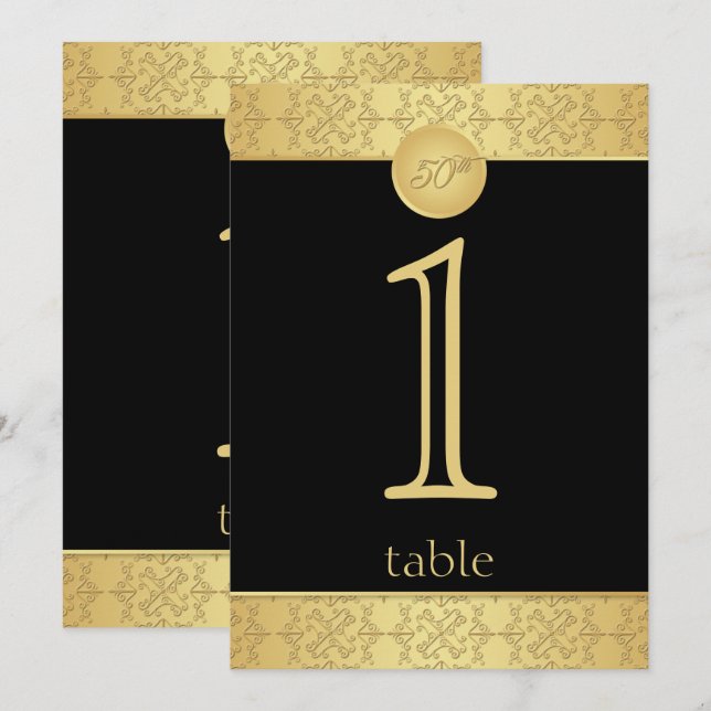 Numéro de table 50e anniversaire Elegant Gold (Devant / Derrière)