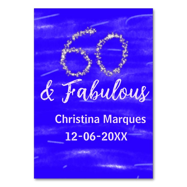 Numéro De Table 60 & fabuleux anniversaire bleu argent ajouter nom (Par défaut)