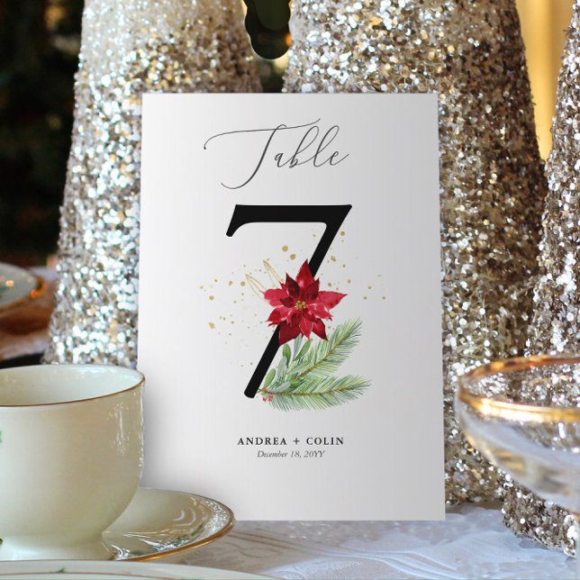 Numéro de table 7 botanique de vacances et aquarel (Botanical Christmas Wedding / Event Table Number | No. 7 (For all numbers, see Collection below))