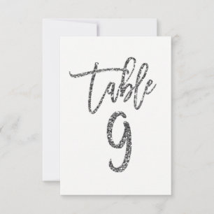 Numéro de table 9 à paillettes argentées écriture