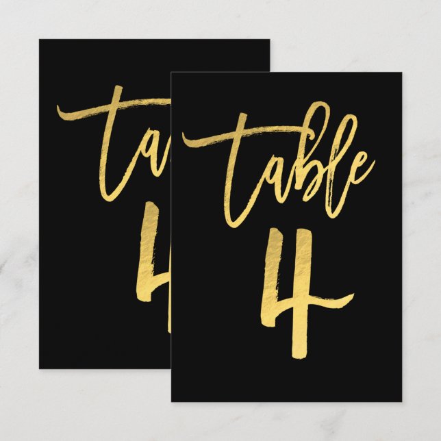 Numéro de table à écriture moderne en feuille d'or (Devant / Derrière)