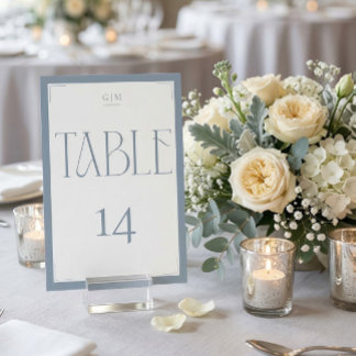 Numéro de table à monogramme gris bleu serif éléga