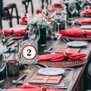 Numéro de table à motif damassé noir et argent ave