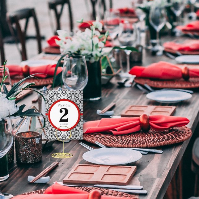 Numéro de table à motif damassé noir et argent ave (Créateur téléchargé)