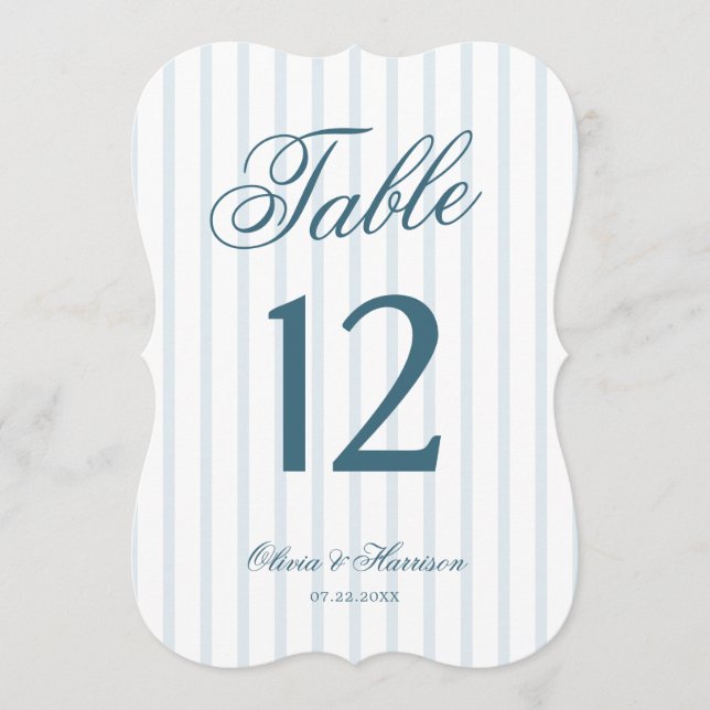 Numéro de table à rayures bleues de l'argent ancie (Devant)