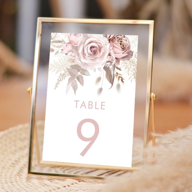 Numéro De Table Accueil de mariage floral et duveteux Rose & Blush (Créateur téléchargé)