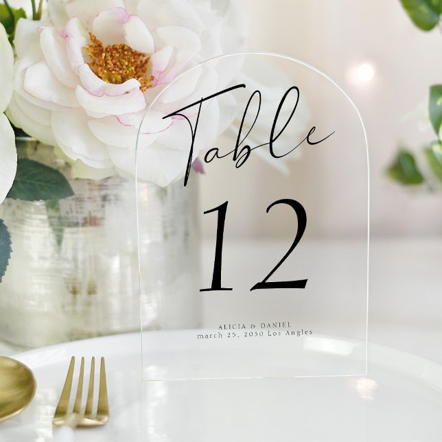 Numéro de table acrylique mariage de script noir m (Créateur téléchargé)