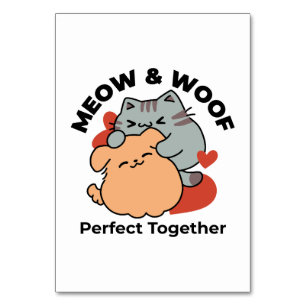 Numéro De Table Adorable chat et chien Hug - Meow & Woof Design