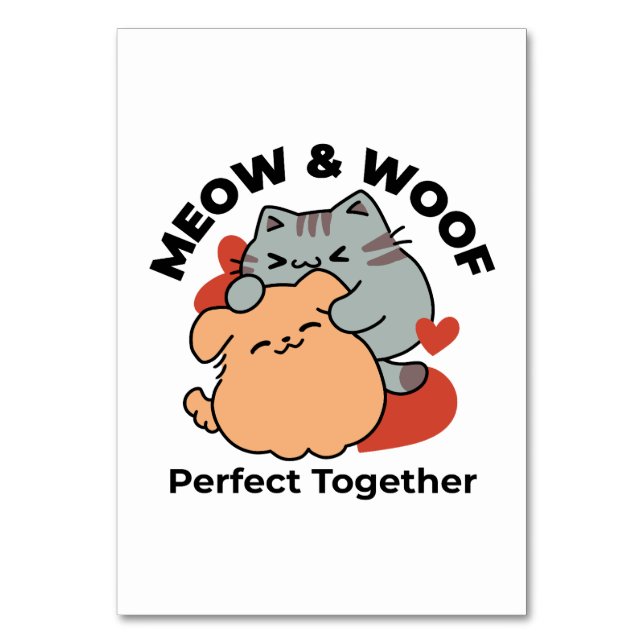 Numéro De Table Adorable chat et chien Hug - Meow & Woof Design (Par défaut)