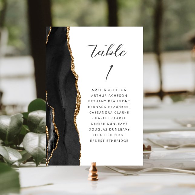Numéro De Table Agate Black Gold Mariage de script moderne (Créateur téléchargé)
