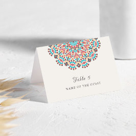 Numéro De Table Agate Turquoise Floral Mandala Wedding Place Card
