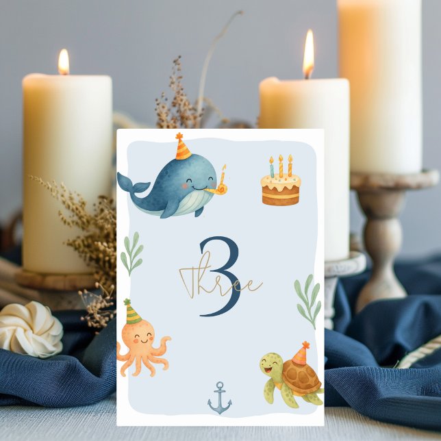 Numéro De Table Ahoy Nautical Birthday | Baleines et animaux marin (Créateur téléchargé)