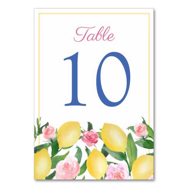Numéro De Table Amalfi Aquarelle Citrons rose Cobalt Bleu Mariage (Par défaut)