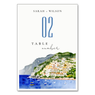 Numéro De Table Amalfi Coast Italie Aquarelle Mariage Paysage