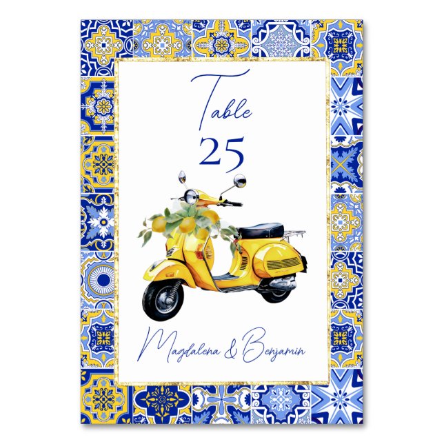Numéro De Table Amalfi Italien Carrelage bleu Scooter Lemons Maria (Par défaut)