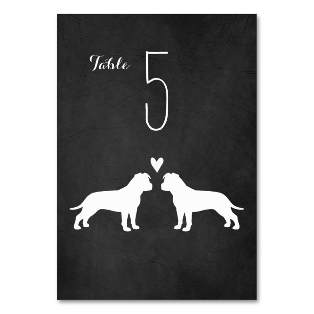 Numéro De Table American Staffordshire Terrier Silhouettes Mariage (Par défaut)