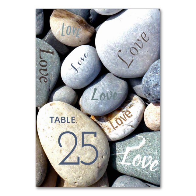 Numéro De Table AMOUR Inhabituel Rustique Coloré Plage de galets (Par défaut)