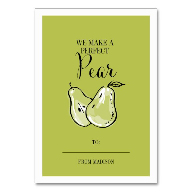 Numéro De Table Amusante Pun de Fruit Pear Classroom Valentine Car (Par défaut)