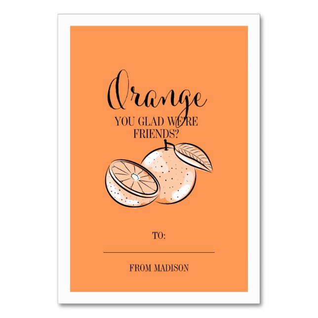 Numéro De Table Amusante Pun Fruit Orange Classroom Valentine Card (Par défaut)