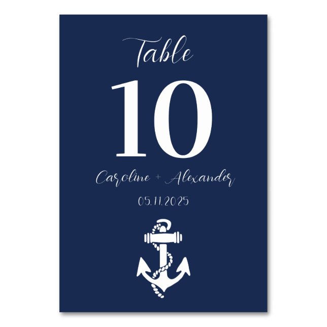Numéro De Table Ancre Bleue Marine Marine Moderne Mariage élégant (Par défaut)