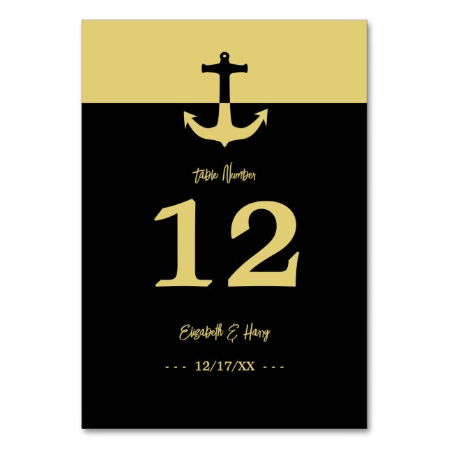 Numéro De Table Ancre nautique - Black Gold - Mariage plage (Par défaut)