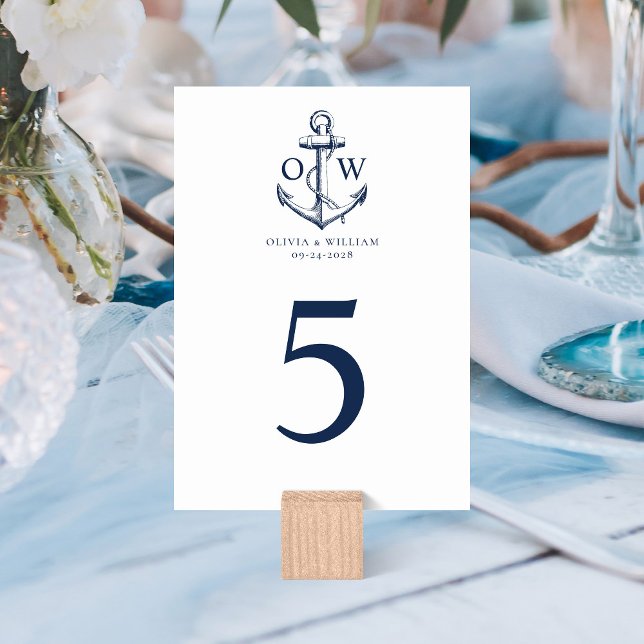 Numéro De Table Ancre nautique Mariage de monogramme (Créateur téléchargé)