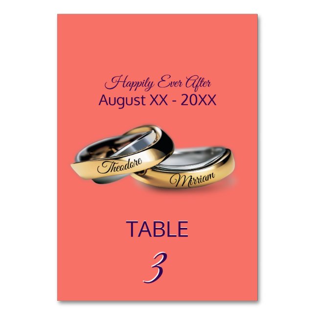 Numéro De Table Anneaux d'or Monogramme Corail (Par défaut)