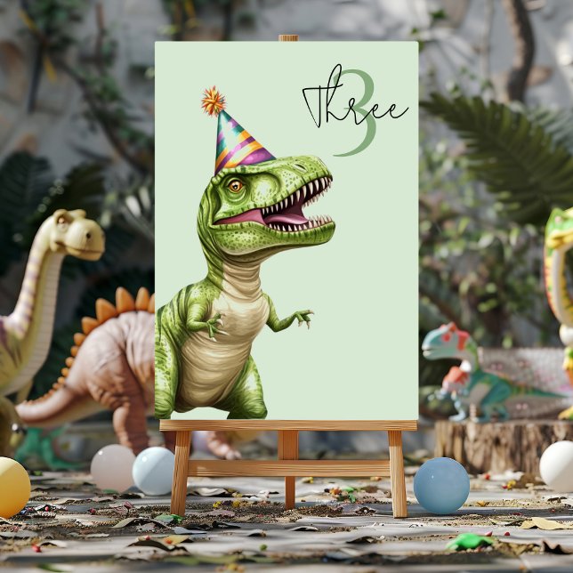 Numéro De Table Anniversaire du dinosaure à trois rapports | Dino  (Créateur téléchargé)