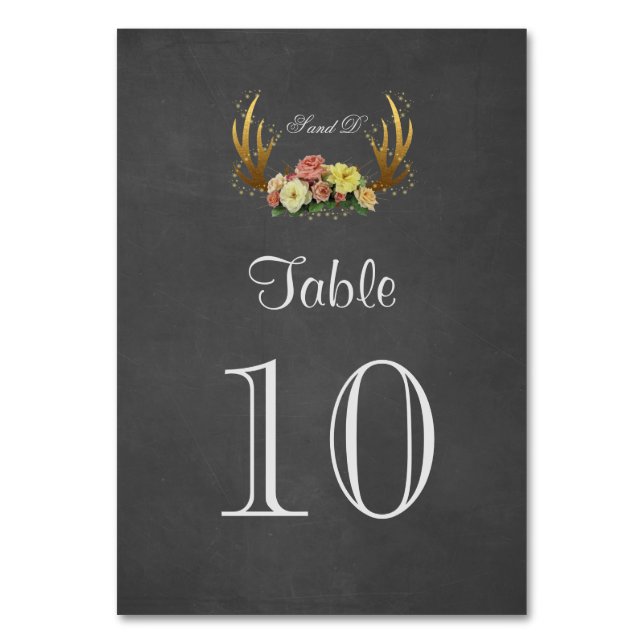 Numéro De Table Antlers uniques Floral Chalk Mariage Numéro de tab (Par défaut)
