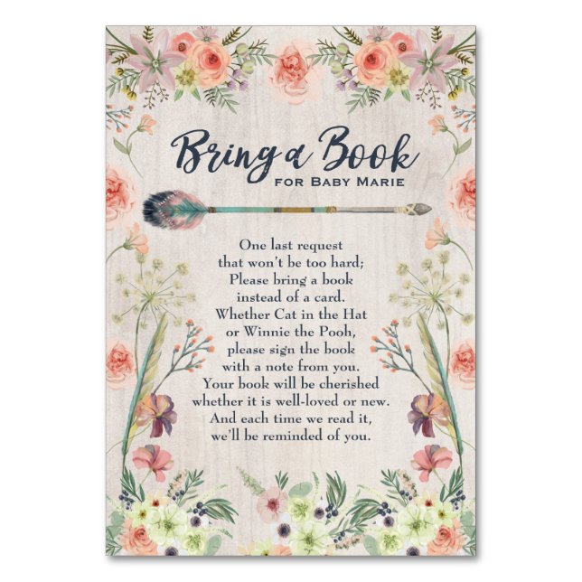 Numéro De Table Apportez un livre Baby Girl Shower Insert Card (Par défaut)