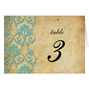 Numéro de table Aqua Vintage Swirl Mariage damassé