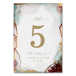 Numéro De Table Aquarelle Abstraite moderne Rouge Aqua & Mariage O