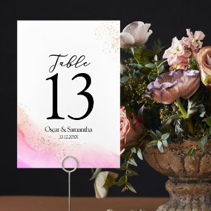 Numéro De Table Aquarelle Abstraite Pinceau rose et or