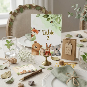 Numéro De Table Aquarelle Animaux Mignons Baby Shower Bois et Forê