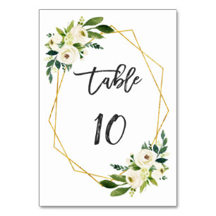 Numéro De Table Aquarelle Blanc Floral Écriture manuscrite Numéro