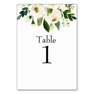 Numéro De Table Aquarelle Blanc Floral Mariage Texte noir