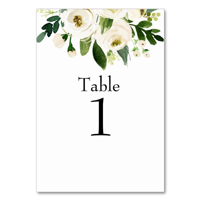 Numéro De Table Aquarelle Blanc Floral Mariage Texte noir (Par défaut)