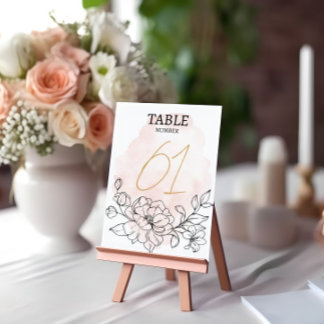 Numéro De Table Aquarelle blanche & Noir Floral Mariage élégant
