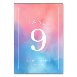 Numéro de Table Aquarelle Bleu Rose Sérénité