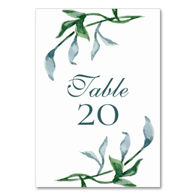 Numéro De Table Aquarelle Bleu Vert Floral Feuille Mariage (Par défaut)