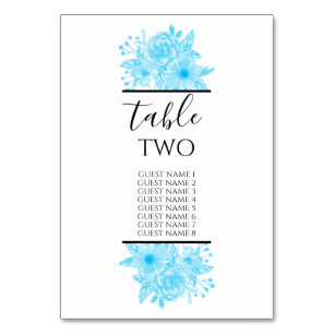Numéro De Table Aquarelle bleue Floral Mariage Nom de l'invité