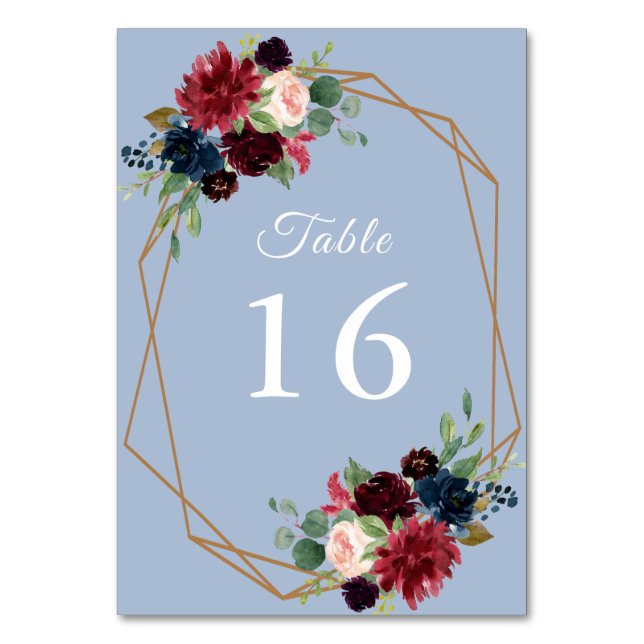 Numéro De Table aquarelle bordeaux bleu poussiéreux mariage géomét (Par défaut)