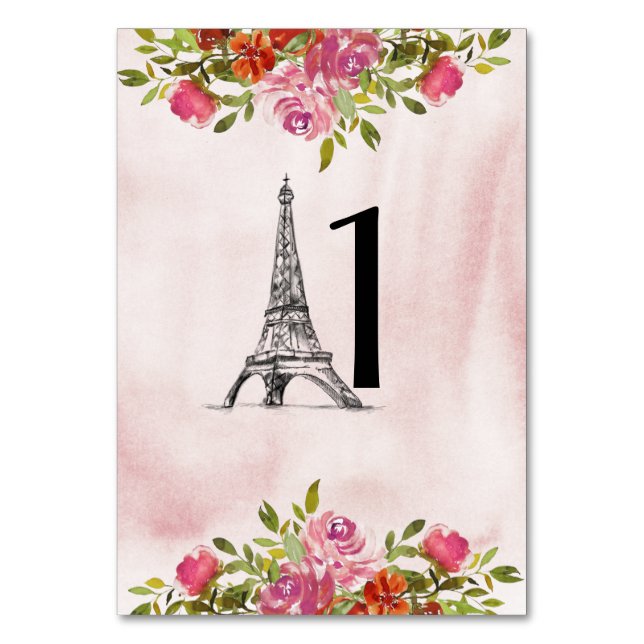 Numéro De Table Aquarelle Bourgogne Florale Tour Eiffel (Par défaut)