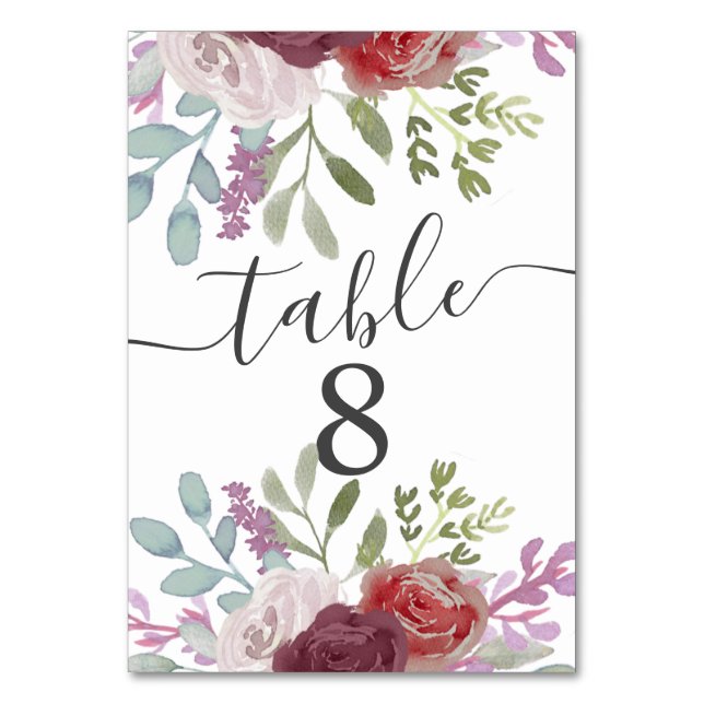 Numéro De Table Aquarelle Bourgogne rustique Mariage floral Tablea (Par défaut)